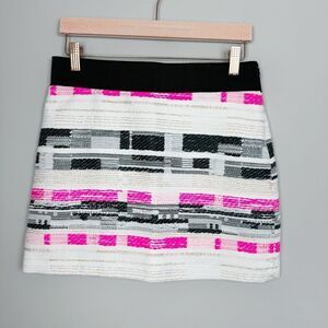 MILLY | Band Waist Mini Skirt Pink White Black & Metallic Gold Women’s Size 2